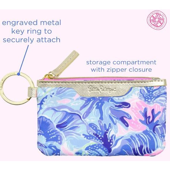 Lilly Pulitzer Shade Seekers Keychain Mini Wallet Zipper Cute Card Holder - Picture 2 of 5